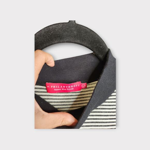 n:Philanthropy Women Becket Striped Shirt Dress Black White Modal Blend M Casual - Picture 5 of 9